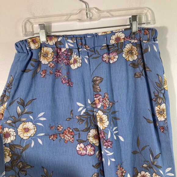 Womens Oddy Blue Floral Wide Leg Pants Blue L Polyester NWT - Picture 3 of 10